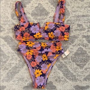 Aerie floral print high waisted bikini set